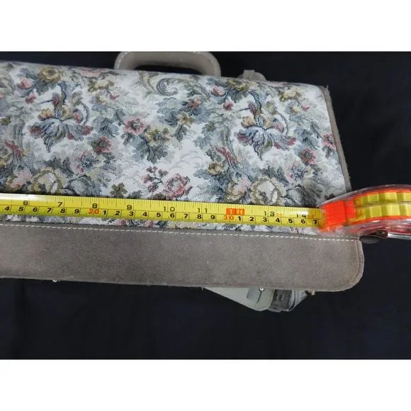 French Luggage Co. Tapestry Suede Rose Train Case Cosmetic Carry-On Doctor Bag